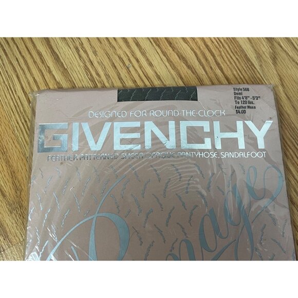 Givenchy Feather Patterned Sheer Opaque Pantyhose Sandalfoot Demi Feather Moss S - Picture 4 of 5